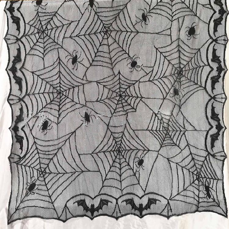 Rectangular Polyester Lace Tablecloth Black Spider Web Table Topper 48x96 inch