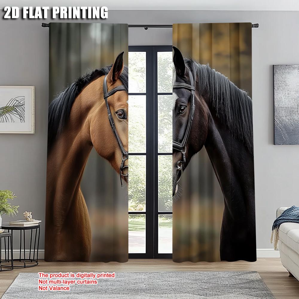 Set Of 2 Minimalist Curtains Print Charming Couple Horse Versatile Fabric Without Rod Festive Ldeal Bedroom Various Curtain Polyester Perfect For