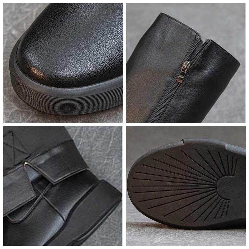 Koznoy 4cm Cow Genuine Leather Microfiber High Top Rubber Knee High Booties Women Chimney Autumn Boots Spring Fashion Shoes