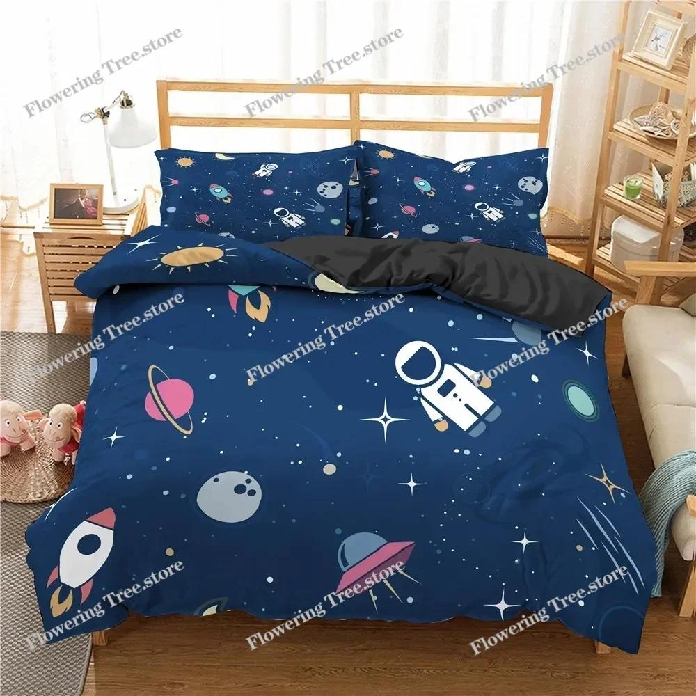 Cartoon Astronaut Outer Space Bedding Set Teens Boys Home Piece Duvet Cover Set Pillowcase Single Twin King Quilt Cover Set