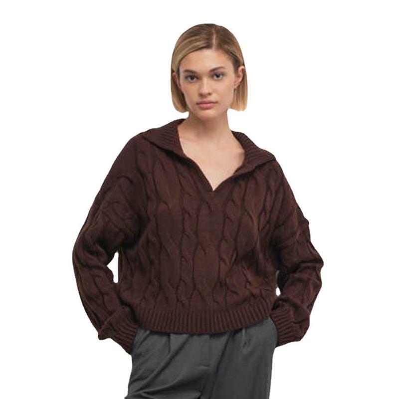 Loose Casual Sweater Beautiful Fall and Winter New Arrival Elegant European and American Women's Clothing Lapel Thickening Temperament Commute Sweater