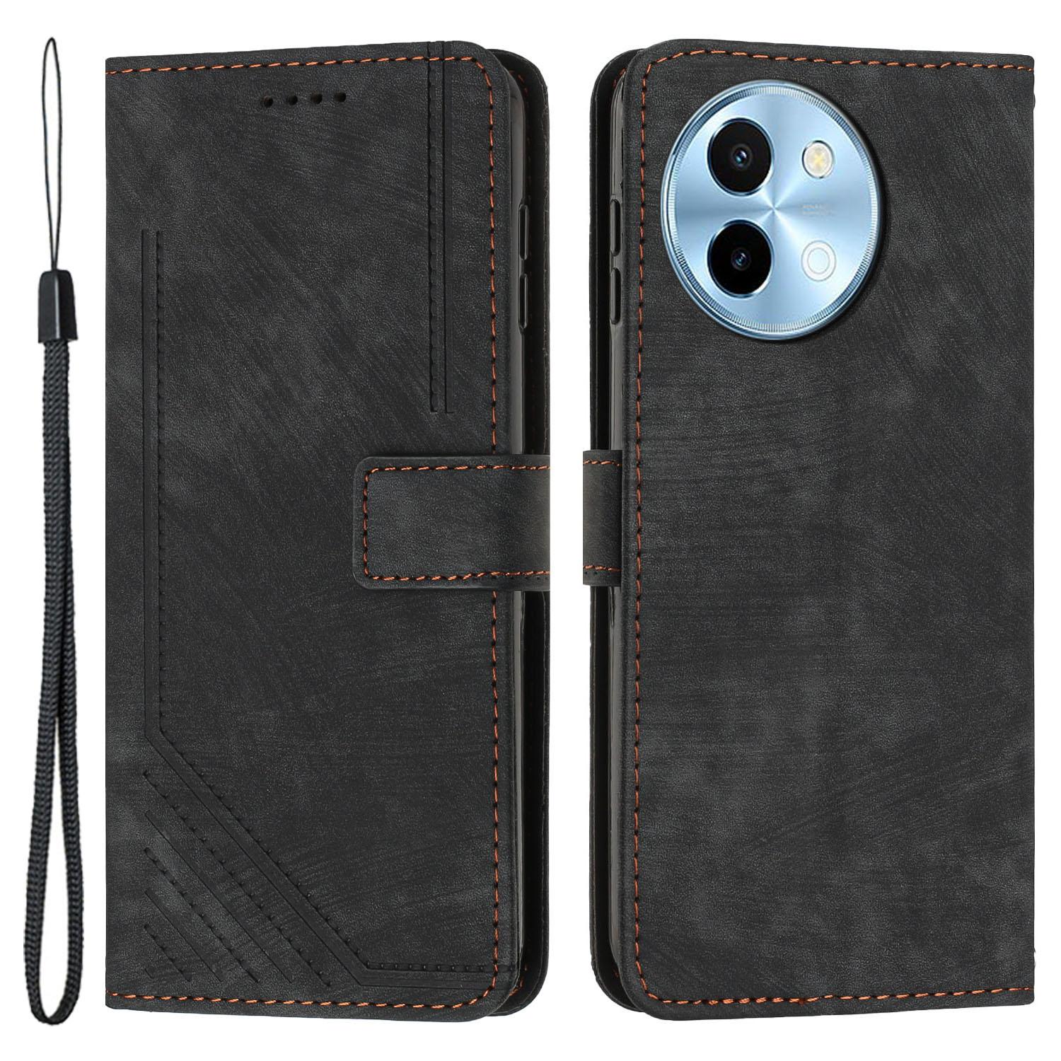 

For vivo Y38 5G/Y200i 5G/T3x Case PU Leather Wallet Skin-Touch Phone Cover Black