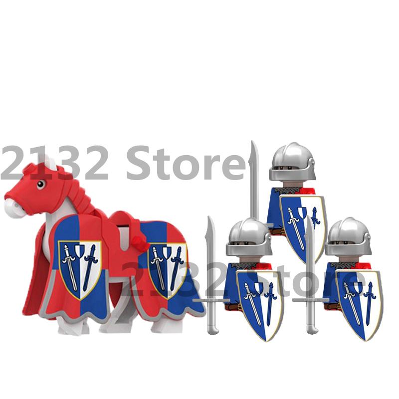 Medieval Castle MOC Building Blocks Wolf Warriors Soldier Figure Crusader Knights Horse Flag Vests Shield Weapon Toys Gifts T022