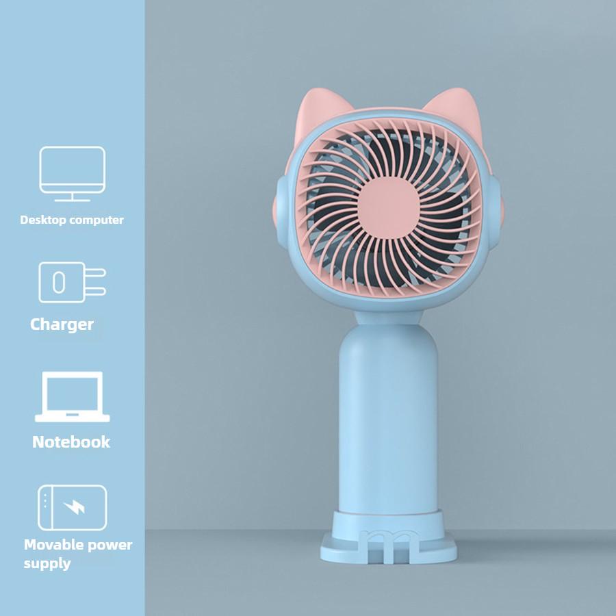 Mini Portable Fan, Small and Powerful, Cute Design Personal Handheld fan and Desktop with Base, Lightweight USB Rechargeable