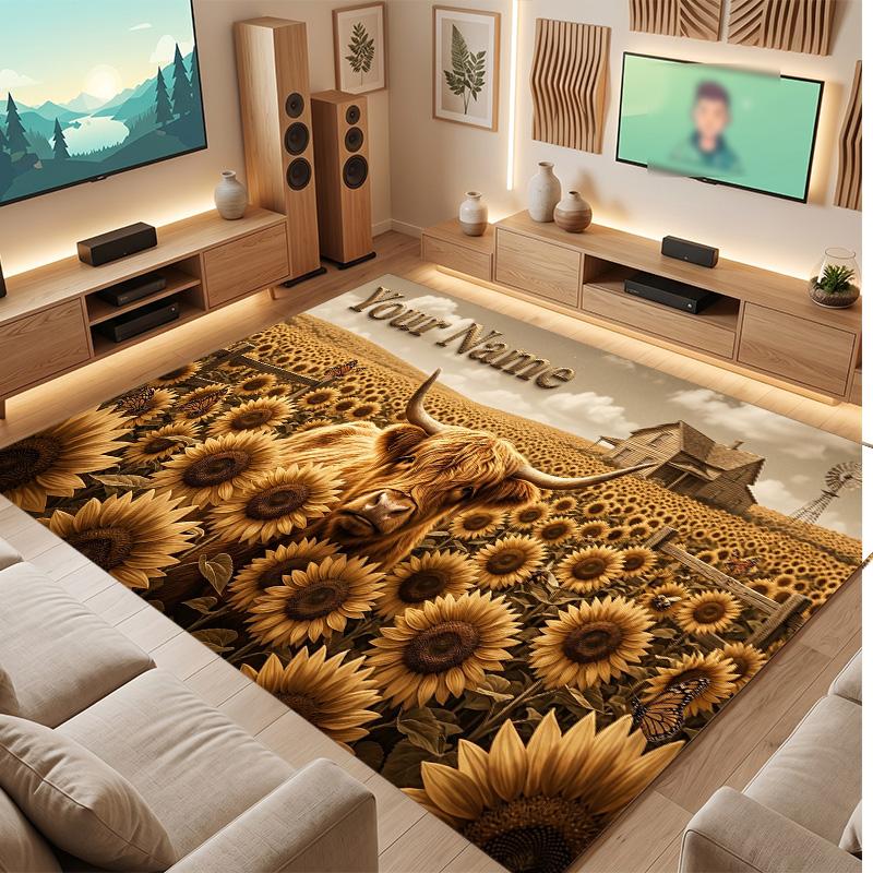 Floral Garden Theme Soft Crystal Velvet Rug Custom Name & Text Print Non Slip Floor Rug for Bedroom Living Room