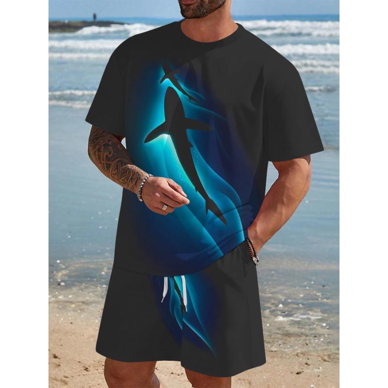 Cool Lion Pattern Series 3D Printed Men's Short Sleeve Set Novelty T-shirt