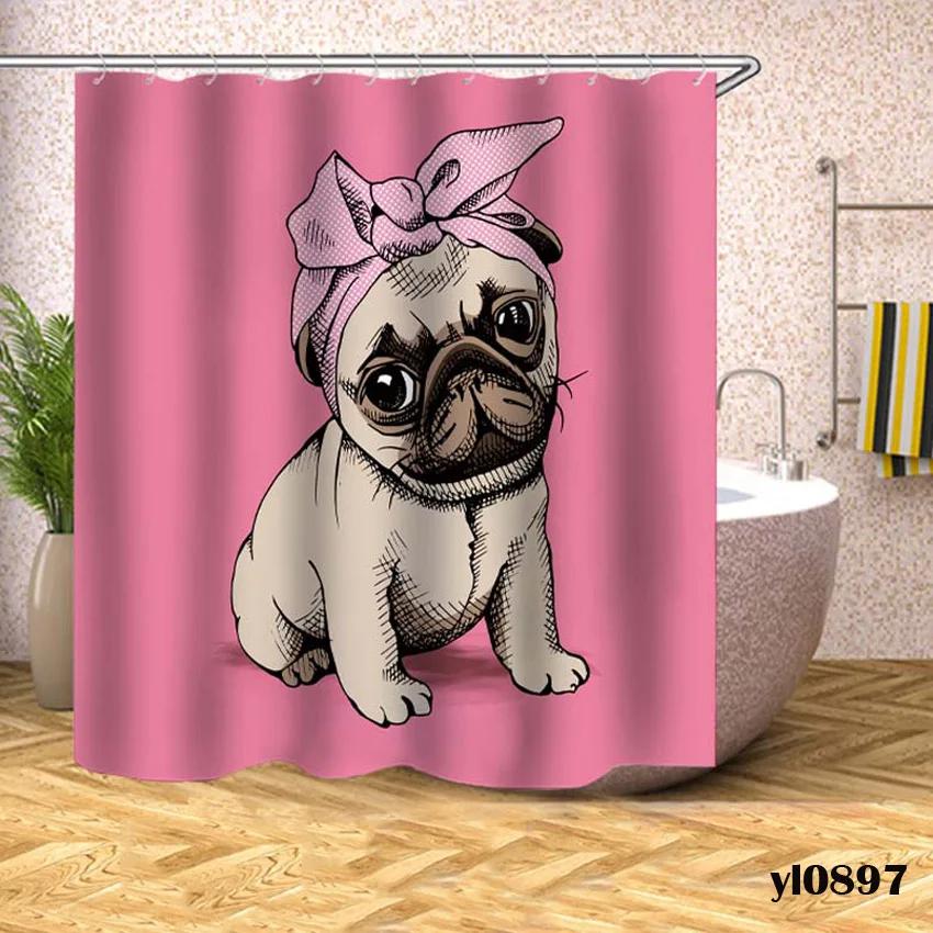 Cartoon Animals Shower Curtains Dogs Cats Waterproof Bath Curtains For Bathroom Bathtub Large Wide Bathing Cover Rideau De Bain