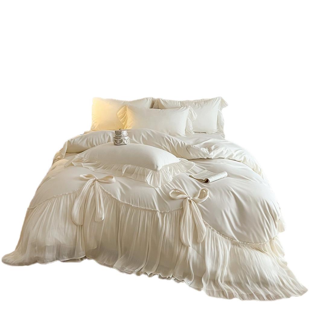 Premium Sense Super Fairy French Princess Style 100 Skin-Friendly Cotton Bed Cover Four-Piece Girl Heart Lace Bed Quilt Cover