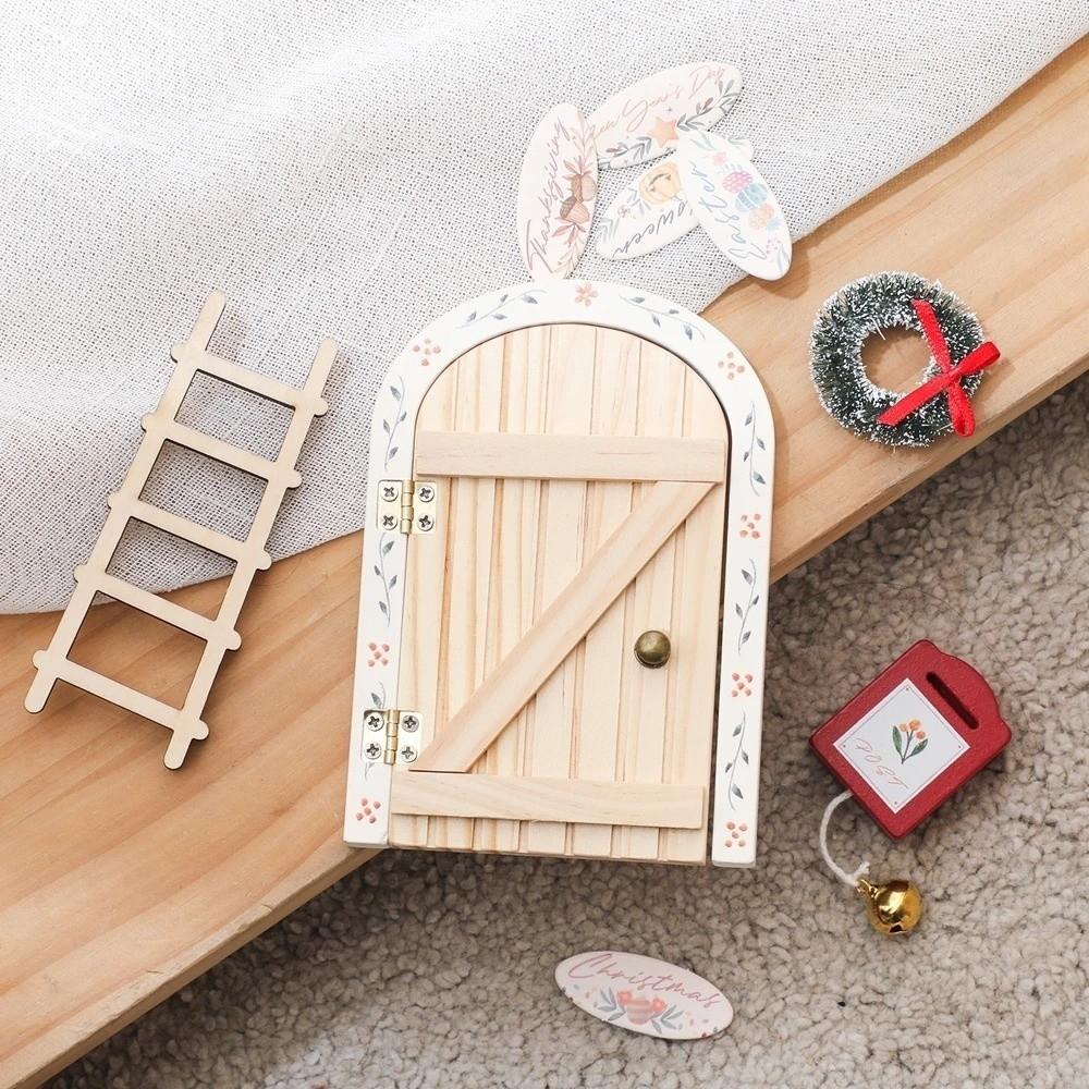 Cute Mini Fairy Elf Door Cartoon Christmas Room Decoration Wooden Elf Door Dollhouse Baby Gifts Cartoon Elf Door