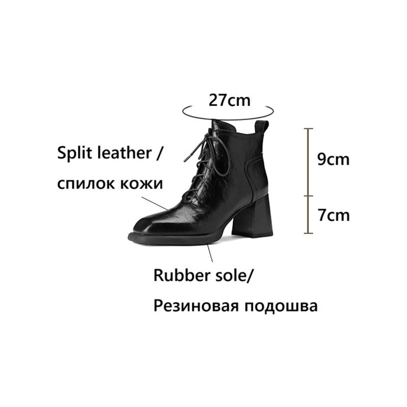 Fashion NEW Autumn Women Boots Split Leather Shoes for Women Square Toe Chunky Heel Shoes Lace-up Modern Boots Soft Handmade Daily Shoes