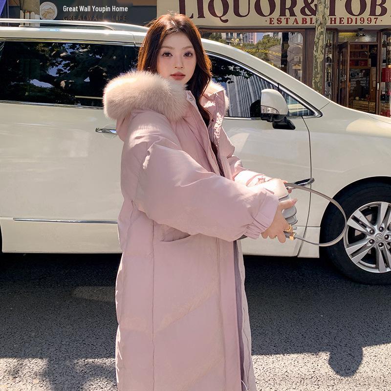 2024 Women's Extra-Long Korean Cotton Quilt Coat - Winter Over-the-Knee Loose Fit