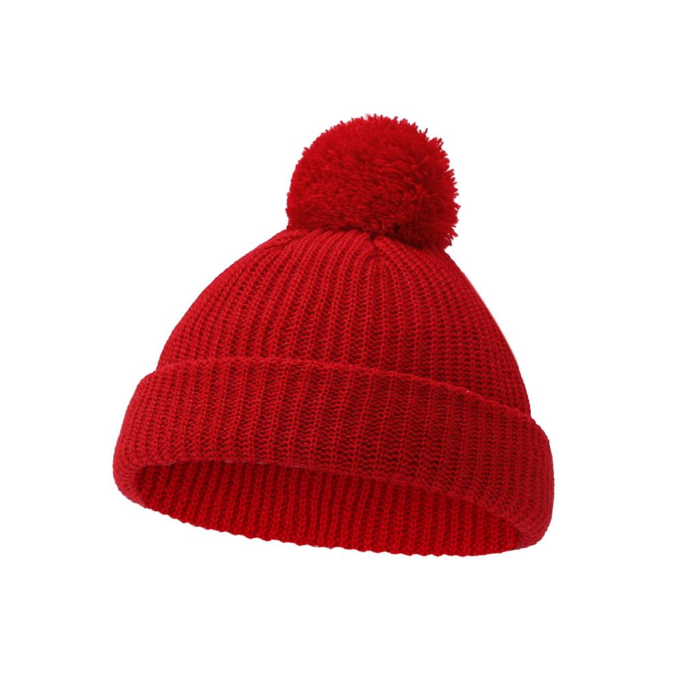 Solid Pom Knitted India Hats Infant 0-12M Boys Girls Folded Crochet Ins Fall Winter Warm Beanies Newborn Caps Headwraps