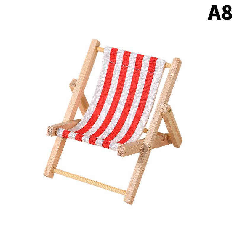 Cute Beach Chairs Mobile Phone Holder Mini Wooden Beach Chair Model Foldable Phone Holder Photography Prop Miniature Scene Decor