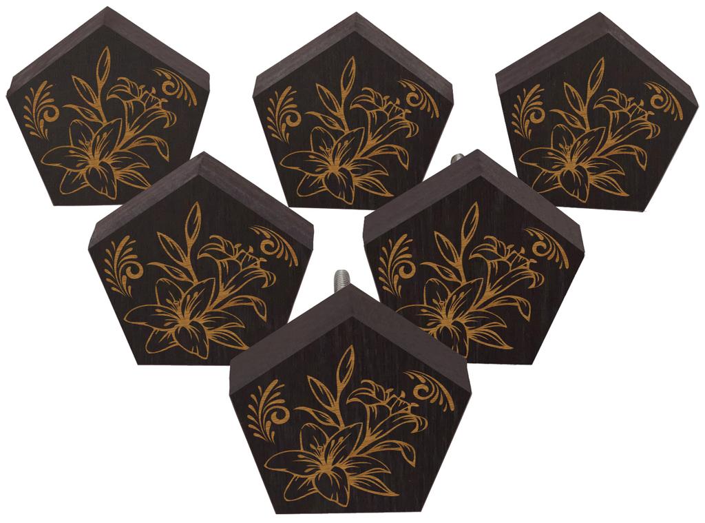 IBA Indianbeautifulart Brown Engraved Knobs Wooden Cupboard Door Knobs Pull Handle Pack of