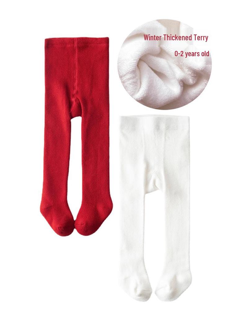 Cozy Winter Red Baby Tights for First Birthday - Warm Footed Pants for Toddlers
