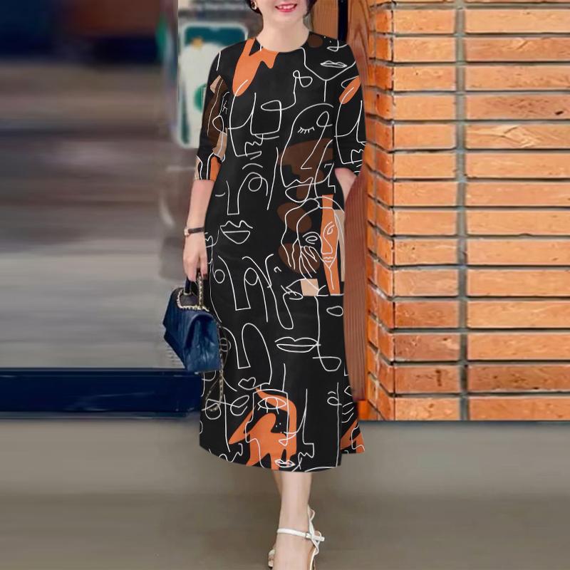 

ZANZEA Женское повседневное платье с круглым вырезом и рукавом 3/4 2XL