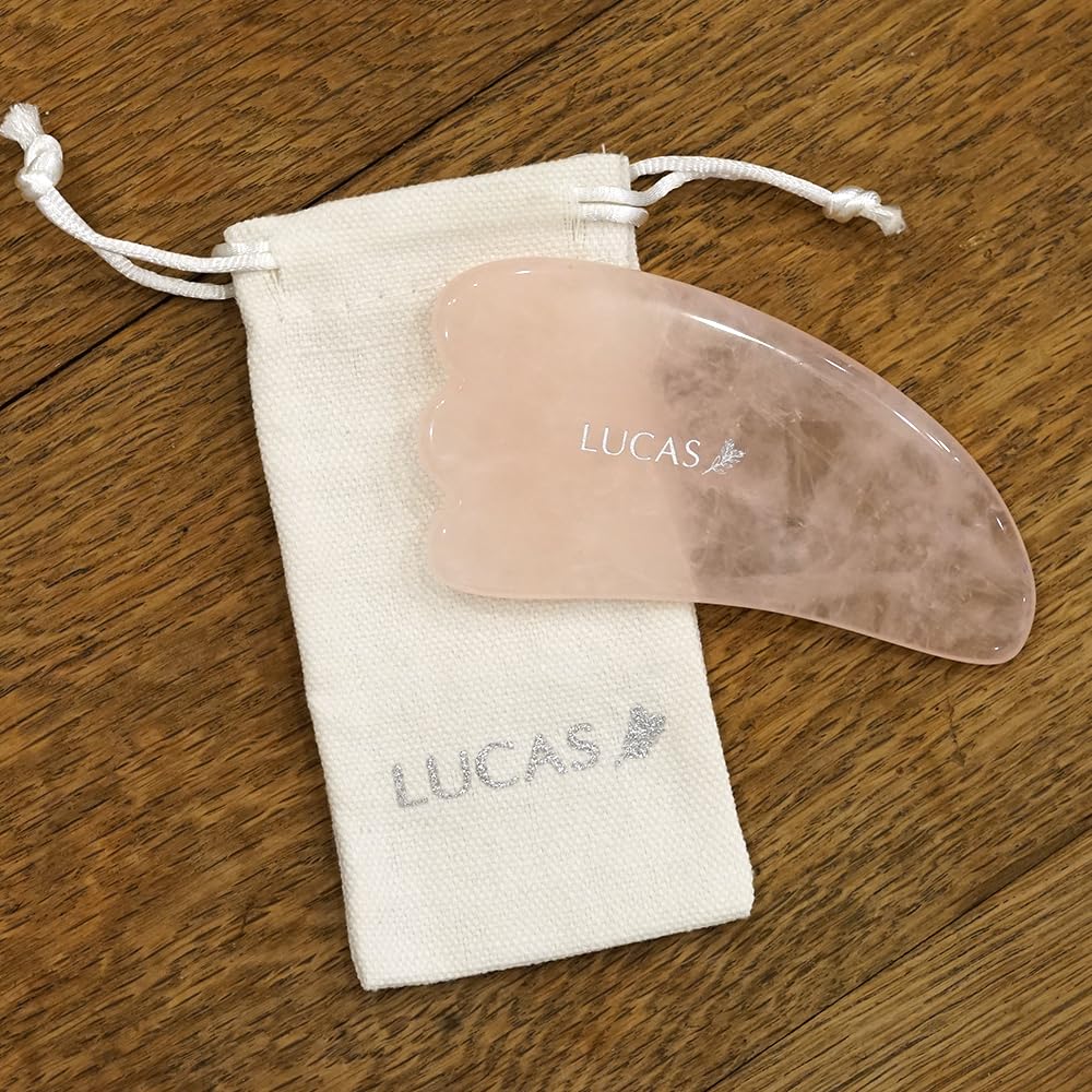 LUCAS Rosenquarz Gua Sha Platte mit Beutel für Gesichts- und Lymphmassage