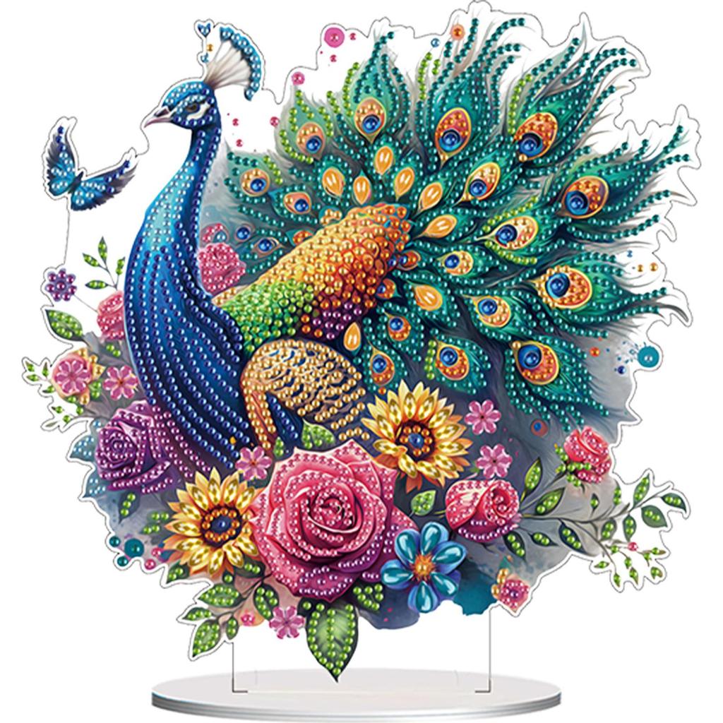 5D DIY Diamantkunst Tischdekorationen Acryl Sonderform Hund und Rote Rose Strasssteine Schreibtischornamente Schlafzimmer Tischdeko