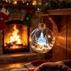 Transparent Christmas Tree Decor 3D Acrylic Faux Crystal Ball Ornament, Lighted Reindeer Sleigh Luminous Ornaments Snow Scene Hanging for Tree,