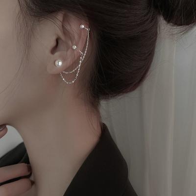 925 Silver Pearl Ear Clip No Hole Long Tassel Earrings Wedding Bridesmaid Jewelry Elegant Bone Clip Fashion Accessories