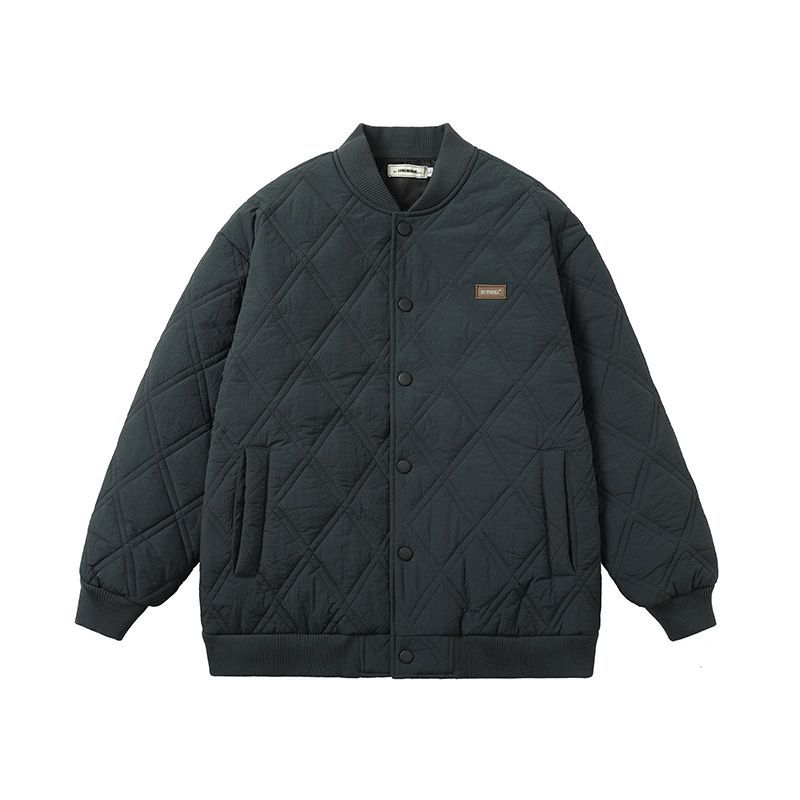 

Winter Men s Jacket Stand Collar Thicken Button Windproof Baseball Jackets Casual Solid Warm Couples High Street Padded Clothes M 40-45KG темно-серого