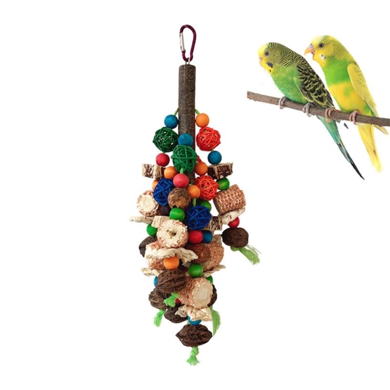 Parrots Toy Birdcage Tearing Rope Toy Multi-Colored Wooden Block Chewing Toy for Medium Large Birds Birdcage Hanging Toy