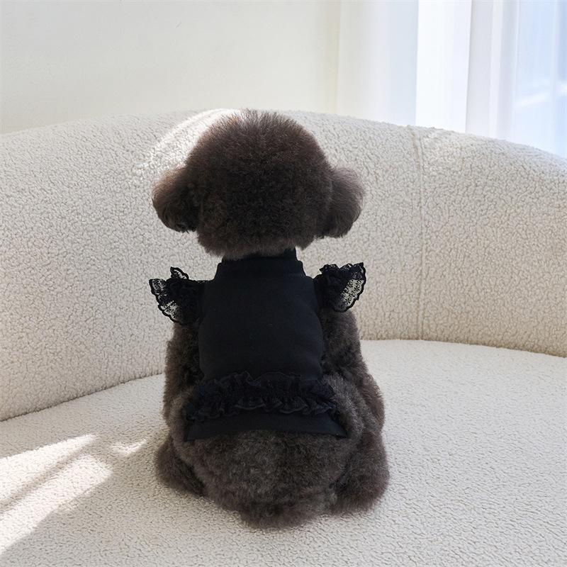 Frühlings-Spitzen-Flatterärmel-Haustierweste Haustier-Basisshirt Teddybär-Basisshirt Katzen-T-Shirt Oberteil Welpenkleidung Weste