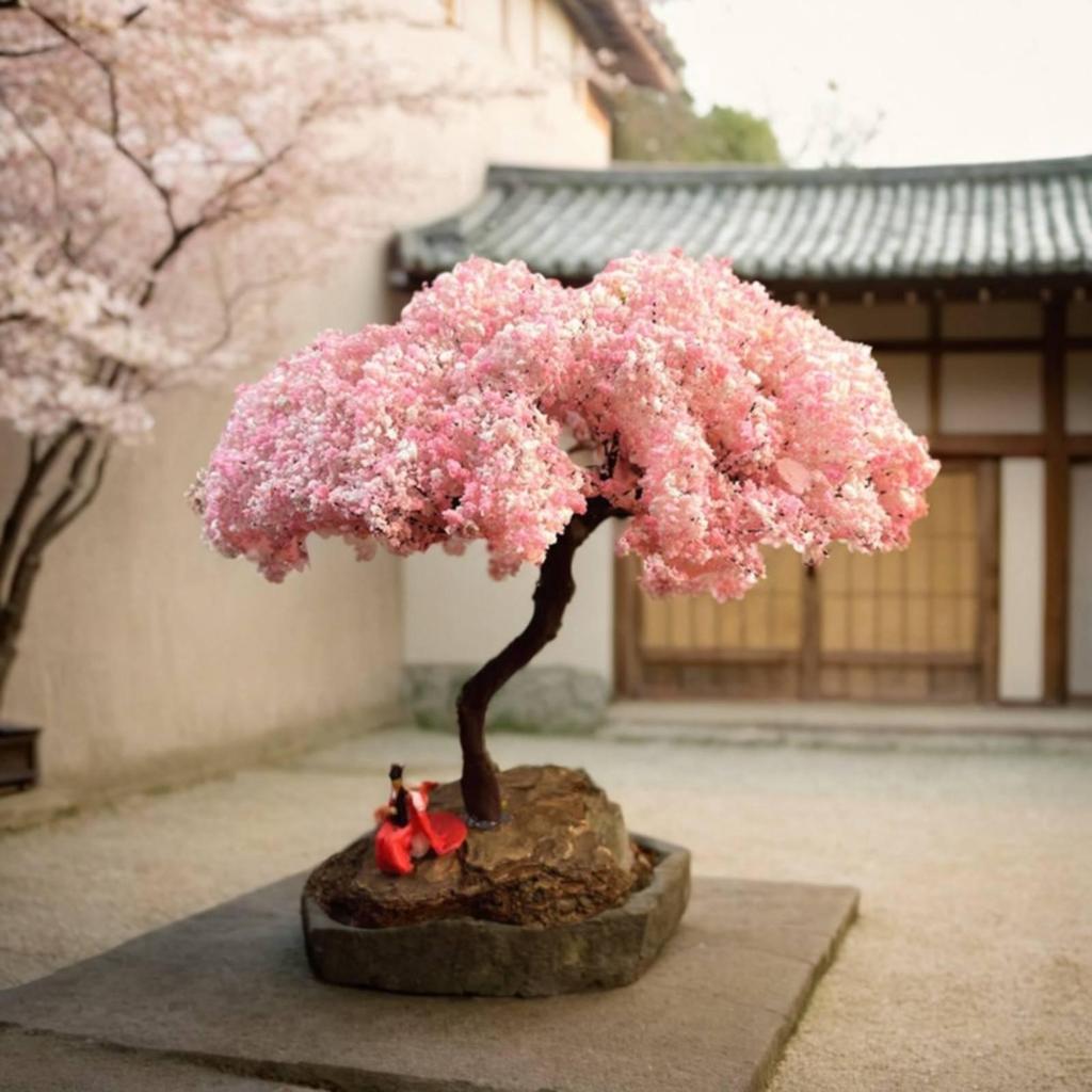 Miniature Cherry Blossom Tree Model Fine Workmanship Flowering Pink Blossoms
