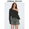 UR 2025 Fall Women's Trendy Sequin Off-Shoulder Short Knit Top