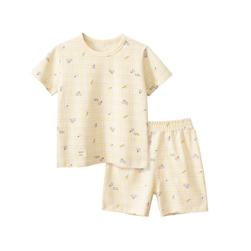 27Home Brand Summer Kidsren's Short-Sleeved Suit Lycra Cotton Home Clothes Pajamas Two-Piece Set Baby Girl Clothes