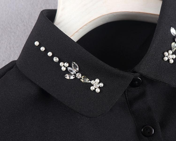 Women's Chiffon Plum Blossom Bead-Stitched Versatile Fake Collar Shirt