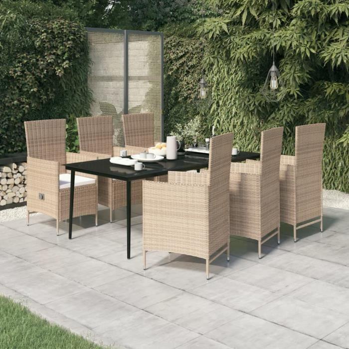 VidaXL Ensemble de salle à manger de jardin avec coussins 7 pcs Beige