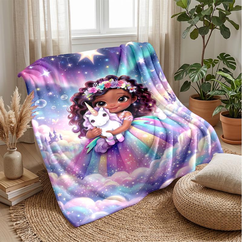 Fantasy Unicorn Stickers Theme Blanket Lightweight Warm Flannel Blanket Decorative Throw Blanket for Home Decoration