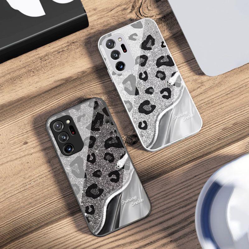 Etui na telefon z hartowanego szkła Wzór Pantera Sequins Wąż Dla Samsung Galaxy Note 8 9 10 PRO 20 Ultra A01 02 03 Core 04E 4G 12 13 5G