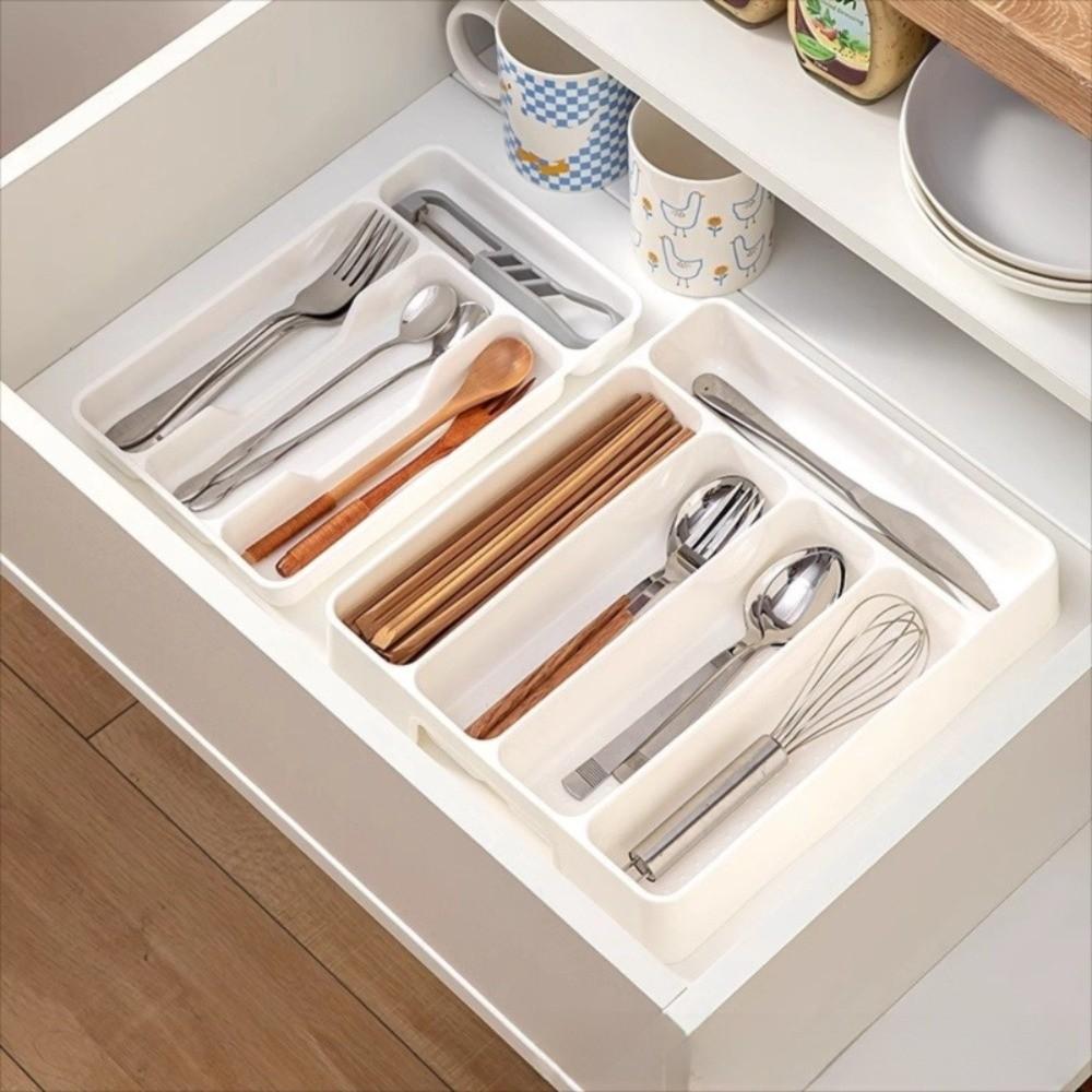 4/5 Compartments Cutlery Organizer Rectangle Spoon Fork Separation Box Drawer Divider Tray Kitchen