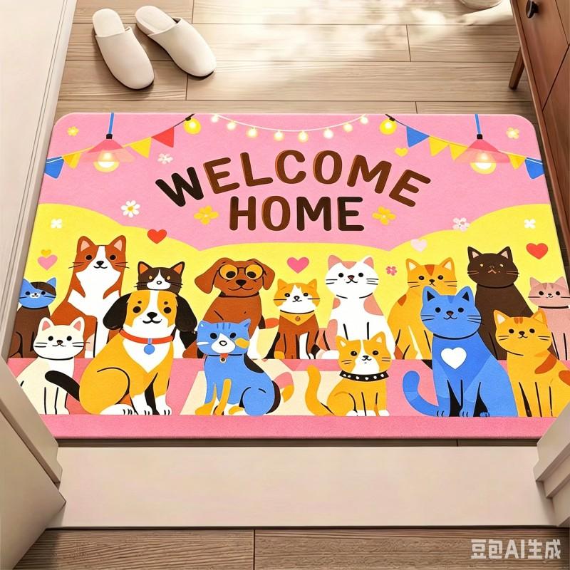 Cute Dogs Cats Welcome Home Door Mat Cartoon Animals Entrance Rug Anti Slip Bath Mats Washable Kitchen Carpet Foot Pad Soft