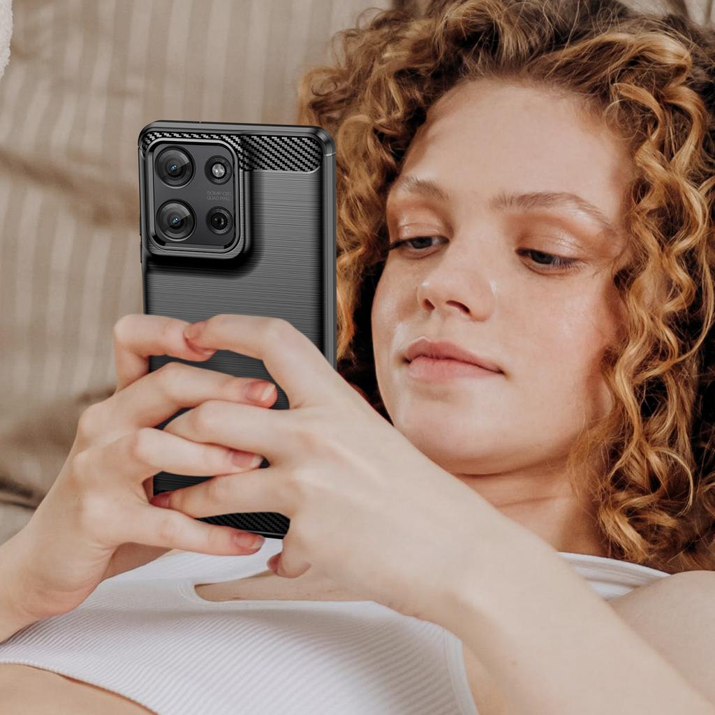 For Motorola Moto G75 5G Case with Screen Film WANLONFENG LS Series Big Lens Hole Brushed Texture TPU Phone Cover