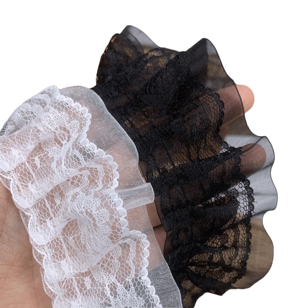 5CM Wide Pleated Lace Trim Double Layers Ruffled Trim Fabric Dress Collar Cuffs Edge Decoration