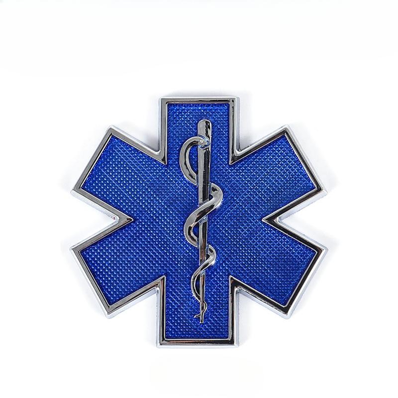 1pc Metal 3D Star of Life Car Sticker Styling Red Emergency Ambulance Logo Personalized Modification Metal Scratch Decoration