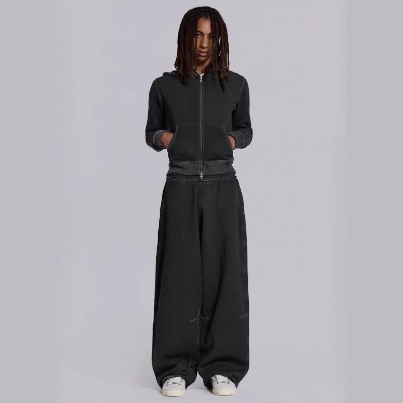 Mens High-Waisted Wide-Leg Cotton Jogger Pants Loose Fit Casual Sport Trousers Streetwear