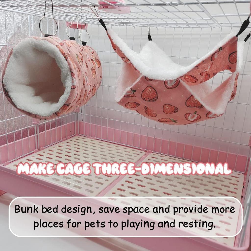 LYART Guinea Pig Rat Ferret Hammock and Warm Bed Small Pet Hideout Tunnel Cave Hanging Bunkbed Hammock Cage Toy for Hamster Sugar Glider Squirrel