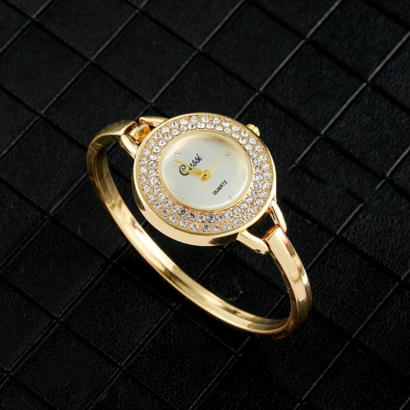 Luxury Gold Round Dial Fashion Rhinestone Round Quartz Bracelet Watch Elegant Women's Watch Clock Saati Relojes