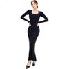 Curvilism Long Sleeve U-Neck Slim Fit Bodycon Dress with Tummy Control,  Autumn/Winter Wear