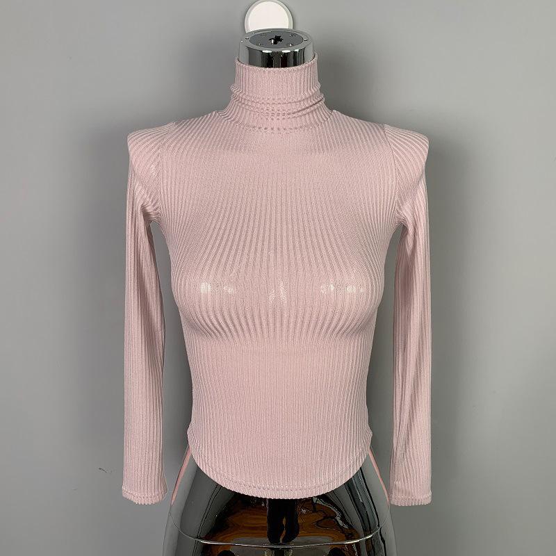

Korean Dongdaemun Slimming High Neck Bust-Enhancing Ribbed Long Sleeve Top for Women Free Size
