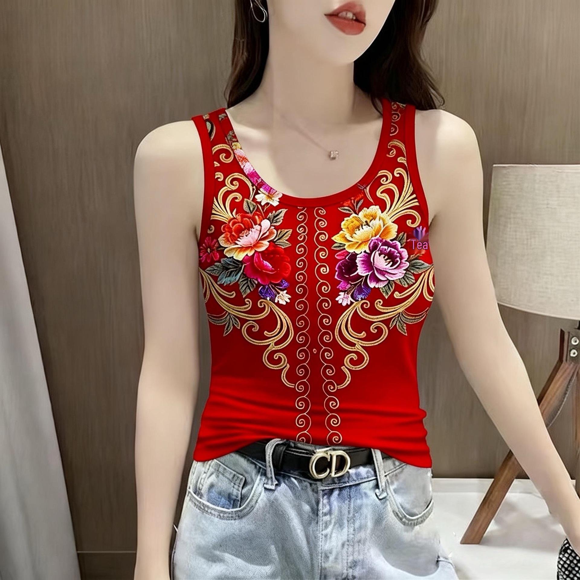 2026 Stylish Printed Slimming Summer Camisole for Women XL (55-60 kg)