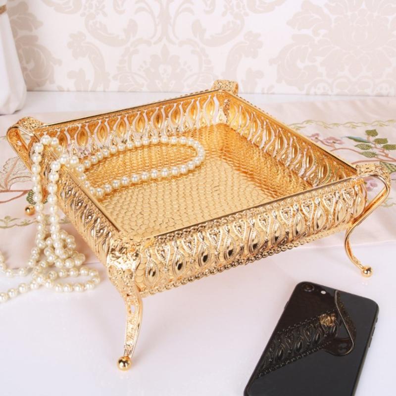 Tavă Europeană Metalică pentru Servit Fructe Cutie de Depozitare Farfurie Multifuncțională Nuntă Petrecere Ceai Suport de Afișare X3UC