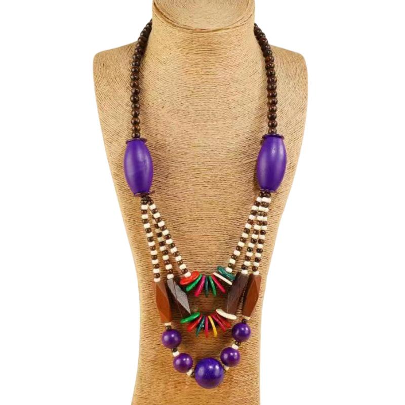 JMXD-Преувеличенное Ретро Кокосовая Скорлупа Цветное Многослойное Ожерелье Украшение Богемная Ручная Вязаная Цепочка-Подвеска для Женщин