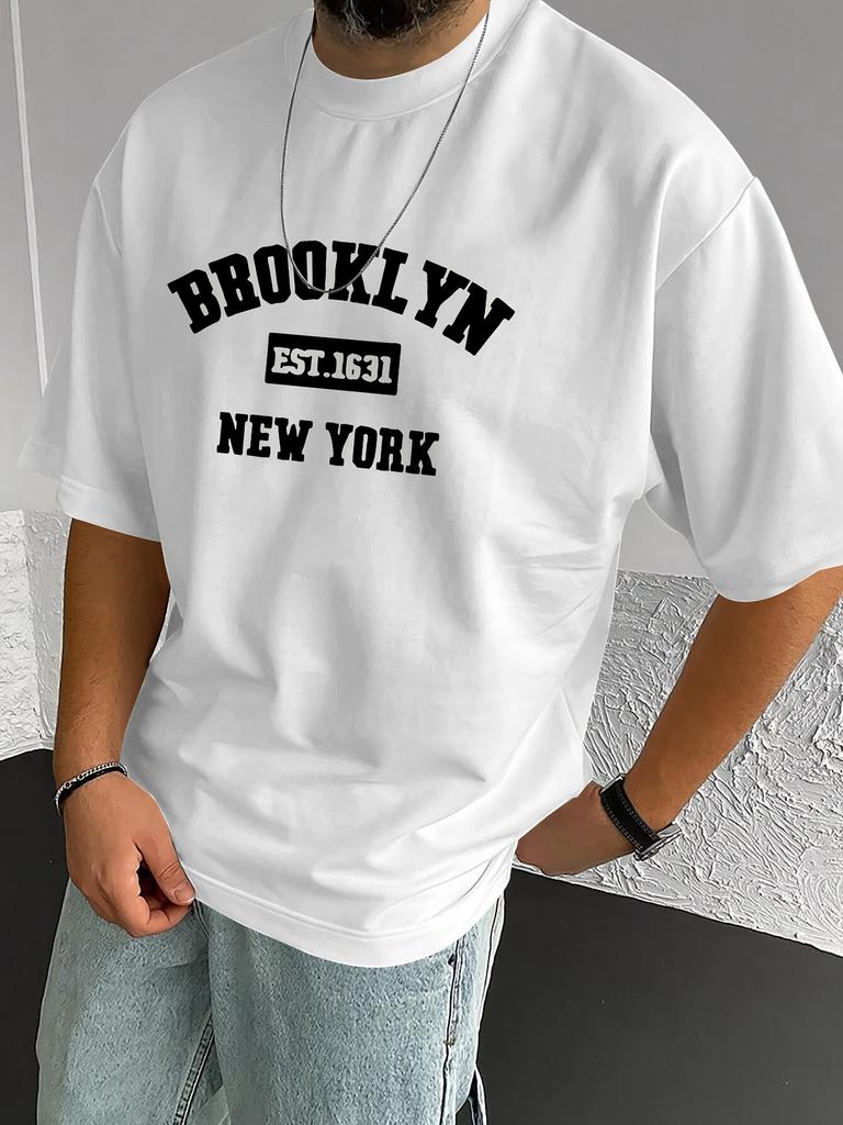 Mens Brooklyn New York Alphabet Printed Sports and Leisure Versatile Short Sleeve Tshirt