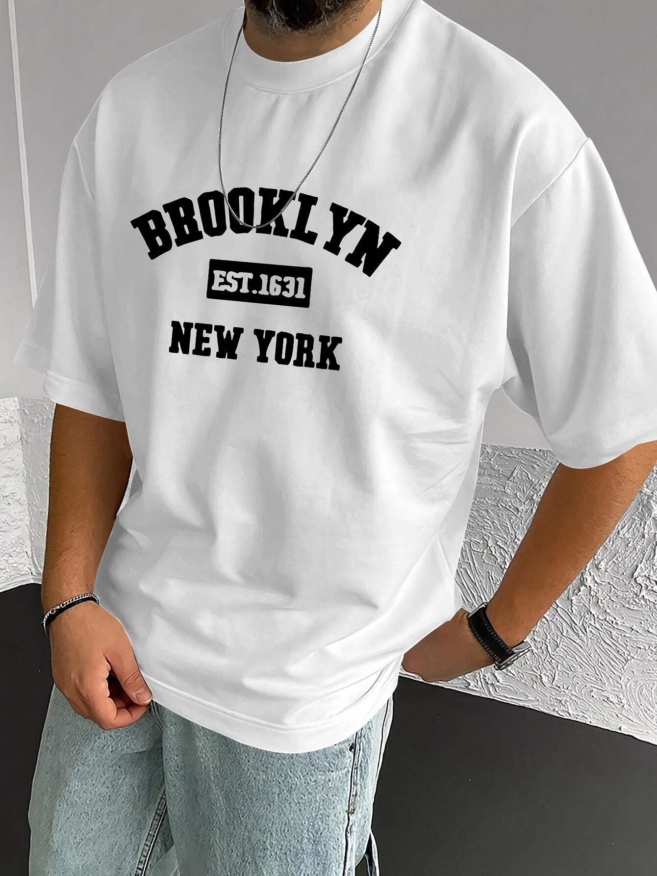 Mens Brooklyn New York Alphabet Printed Sports and Leisure Versatile Short Sleeve Tshirt S