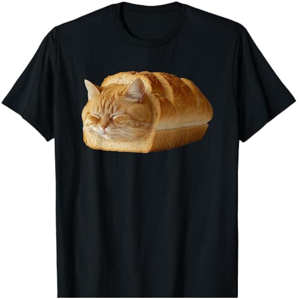 Dames Schattig Slapend Brood Meme T-shirt Kat Brood Print Korte Mouw Ronde Hals Casual Tops Zwart Zomer Dagelijkse Kleding